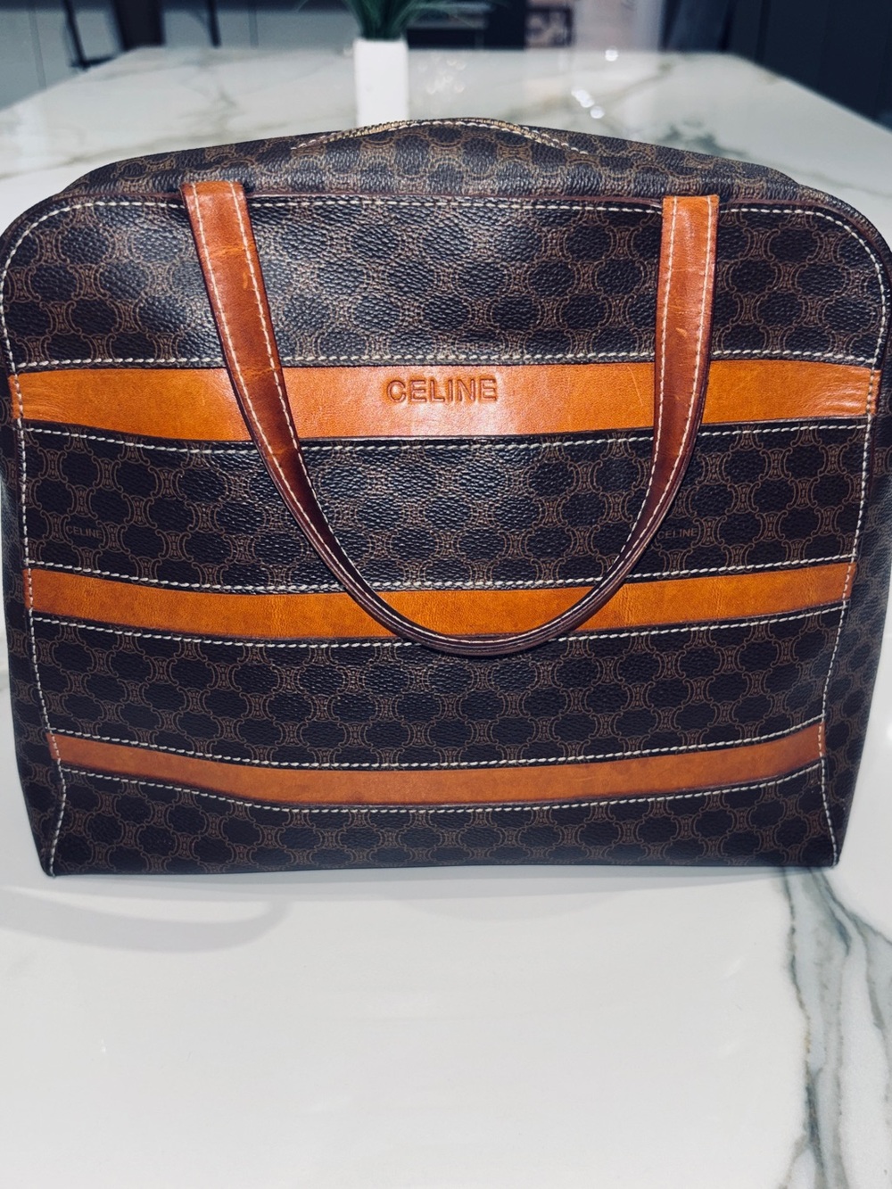 Vintage Celine Macadam Boston Top Handle Bag brown canvas (pvc) leather Italy - Picture 11 of 15